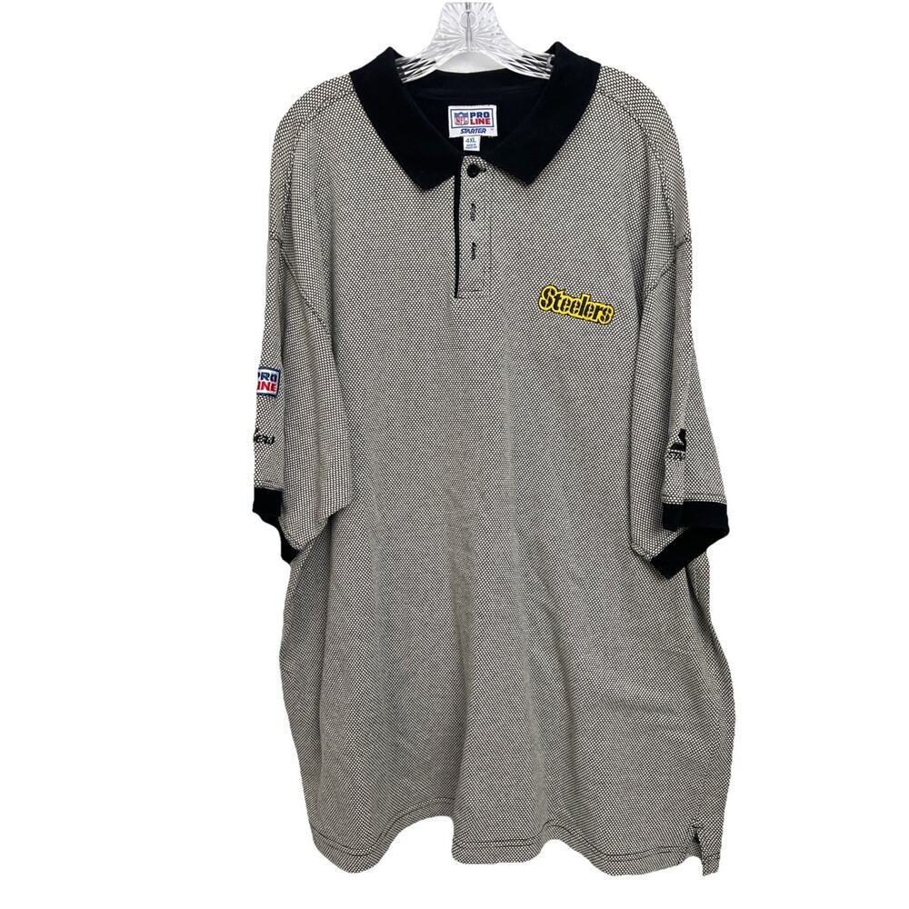Vintage Pittsburgh Steelers Starter Pro Line Polo Shirt Mens 4XL Gray NFL Cotton